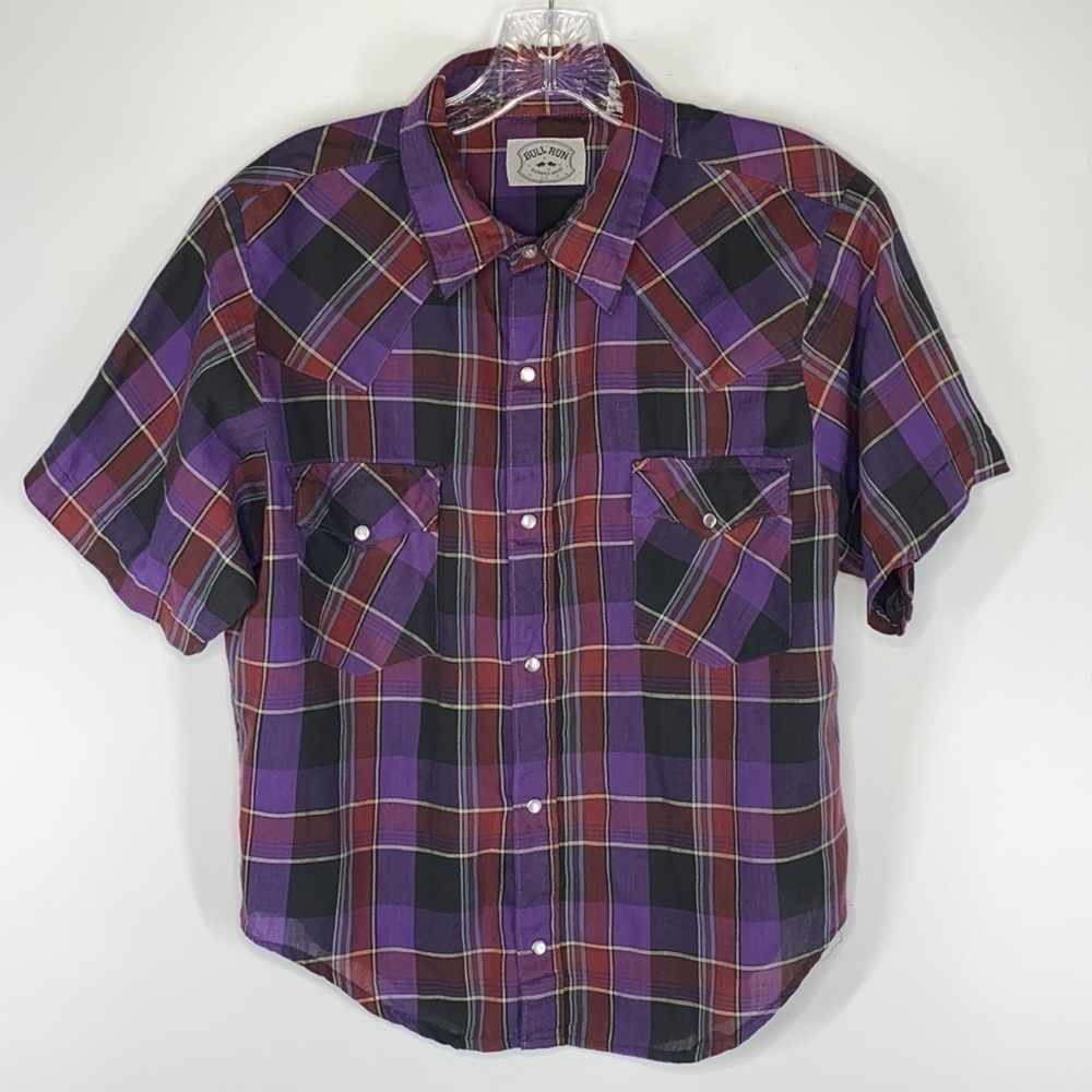 Vintage Bull Run Rugged Wear Plaid Short Sleeve Button Up Shirt XL
